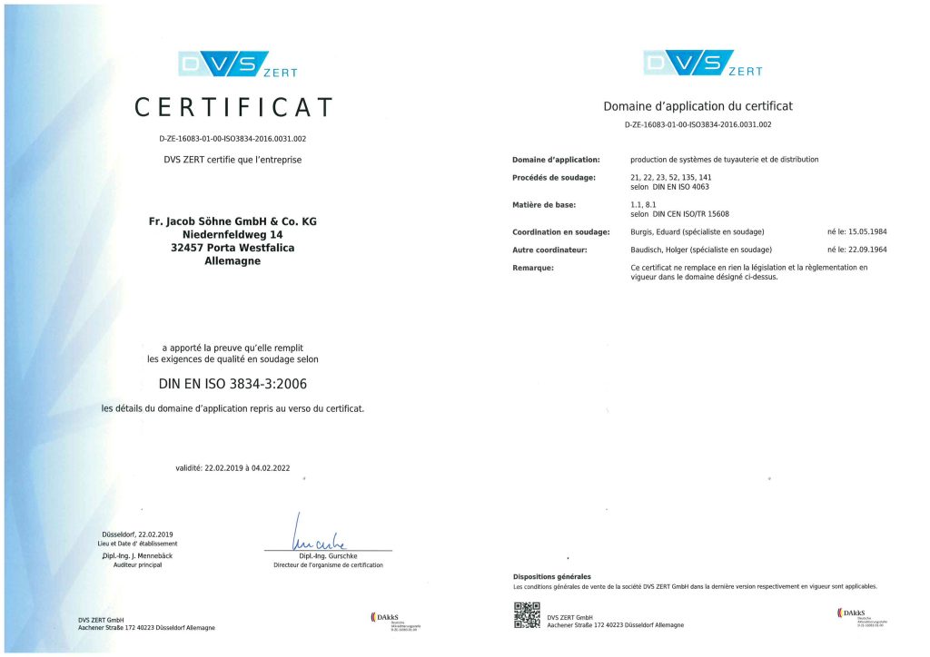 Sertifika DIN EN ISO 3834-3-2006- Fransızca